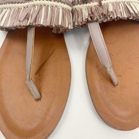 NWOT Lucky Brand Akerlei Raffia Fringe Flat Sandals Size 8.5 Mauve Pink - Picture 3 of 6